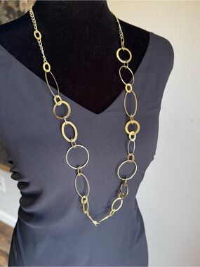 Long Gold Circle Link Necklace for Women